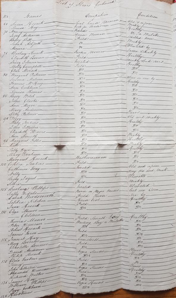 Occupations of enslaved women on Buff Bay Plantation, 1819